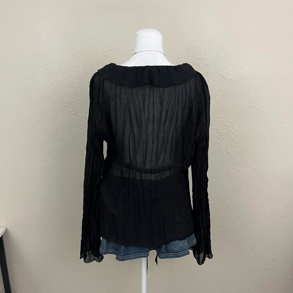 Notations Black Ruffled Sheer Blouse - Picture 4 of 7